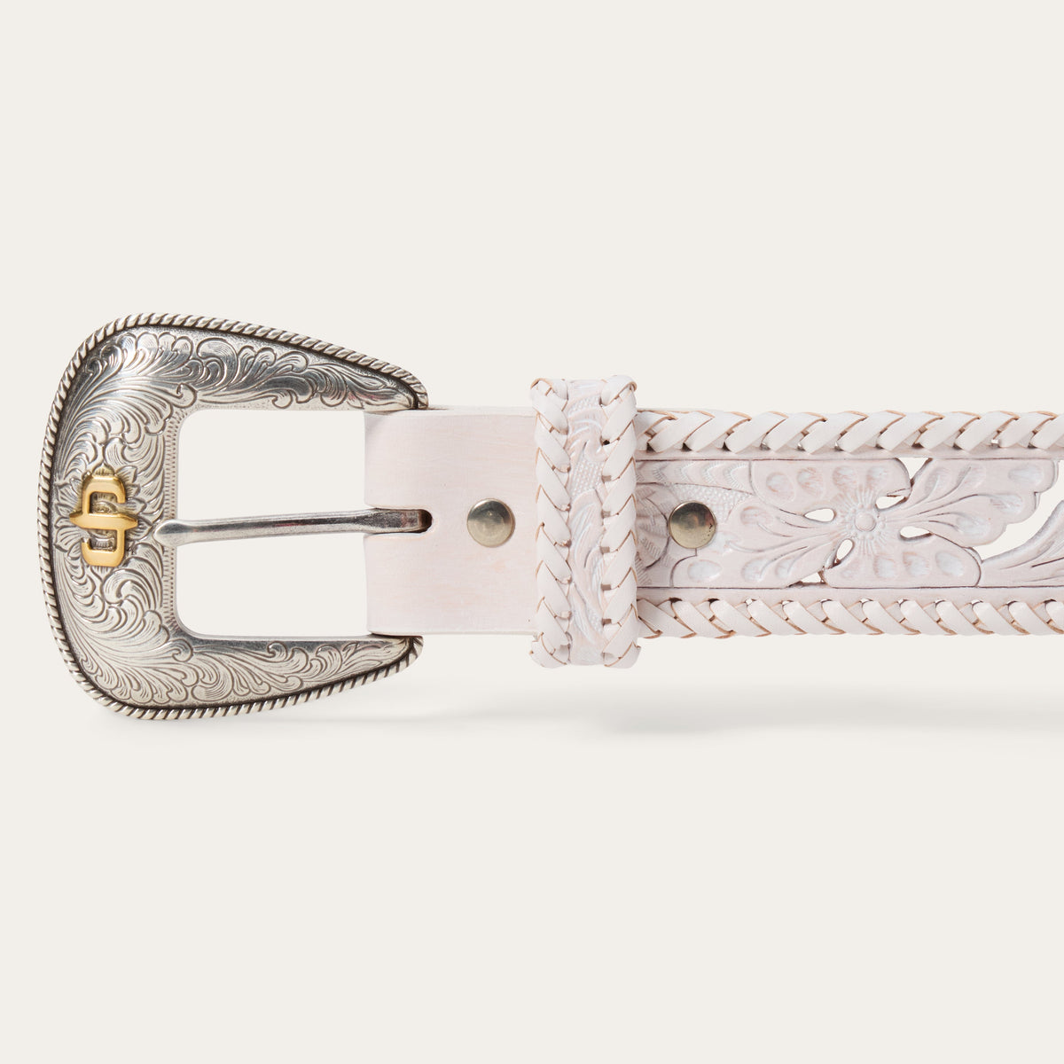 Tooled Laced Edge Belt White - Stetson