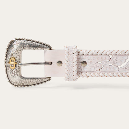 Tooled Laced Edge Belt White - Stetson