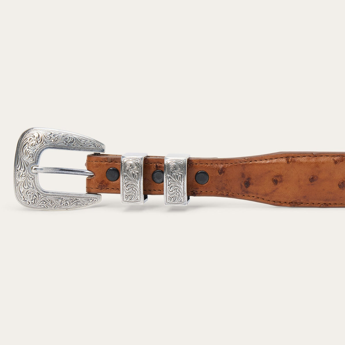Ostrich Tapered Tab Belt Antique Cognac - Stetson