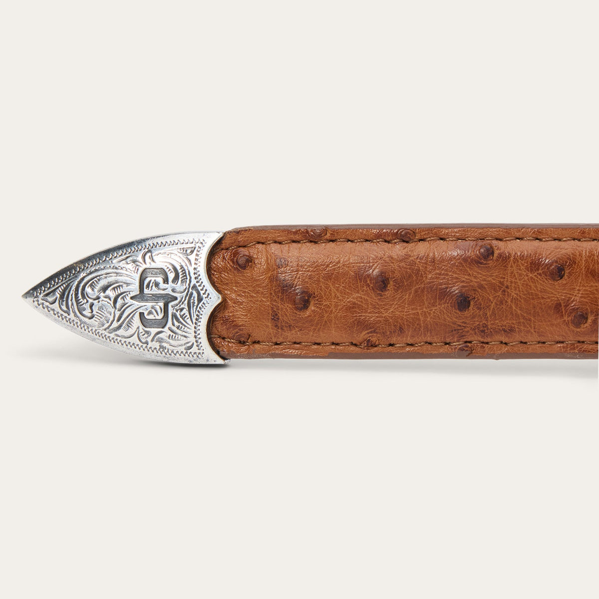 Ostrich Tapered Tab Belt Antique Cognac - Stetson