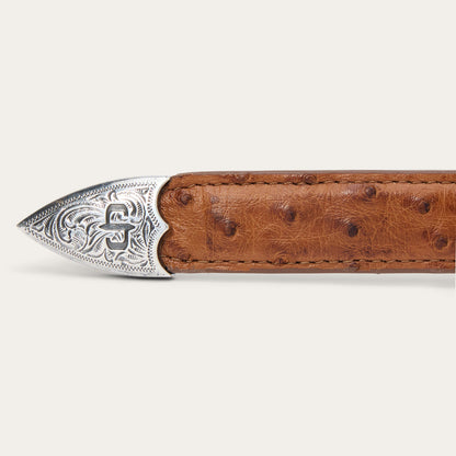 Ostrich Tapered Tab Belt Antique Cognac - Stetson