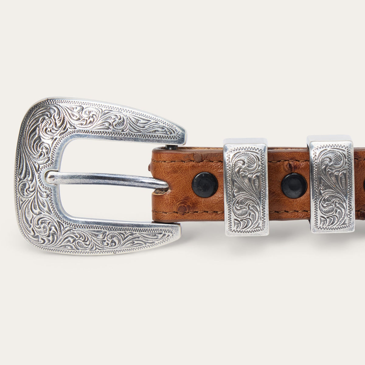 Ostrich Tapered Tab Belt Antique Cognac - Stetson