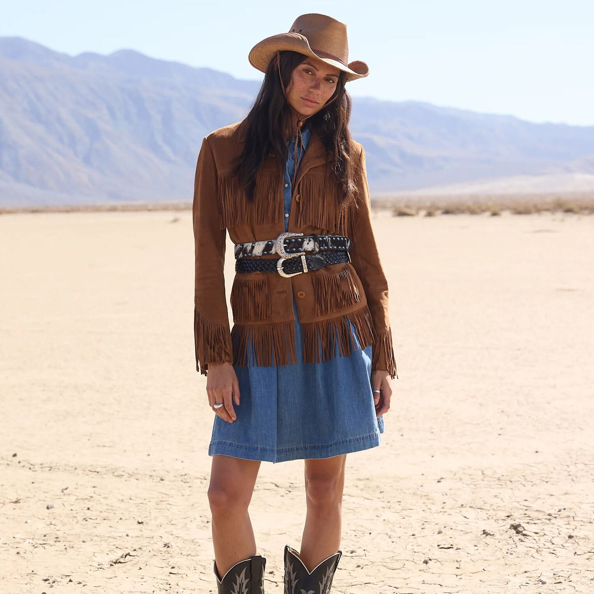 Hair-On-Hide Laced Belt Black / White - Stetson