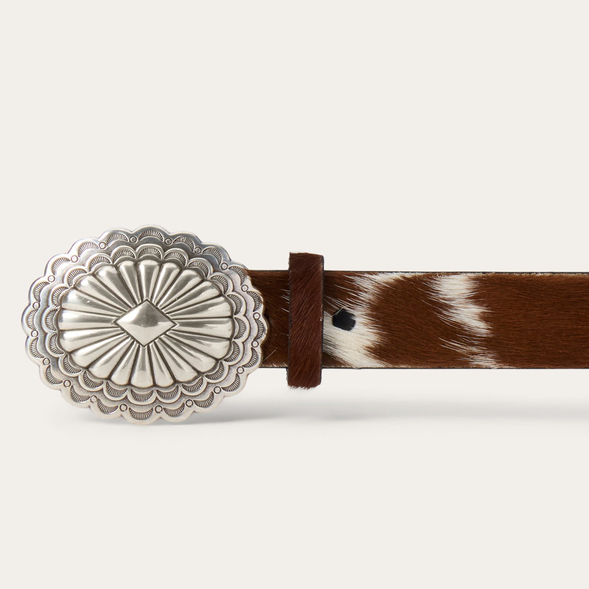 Hair-On-Hide Southwestern Buckle Belt Brown / White - Stetson