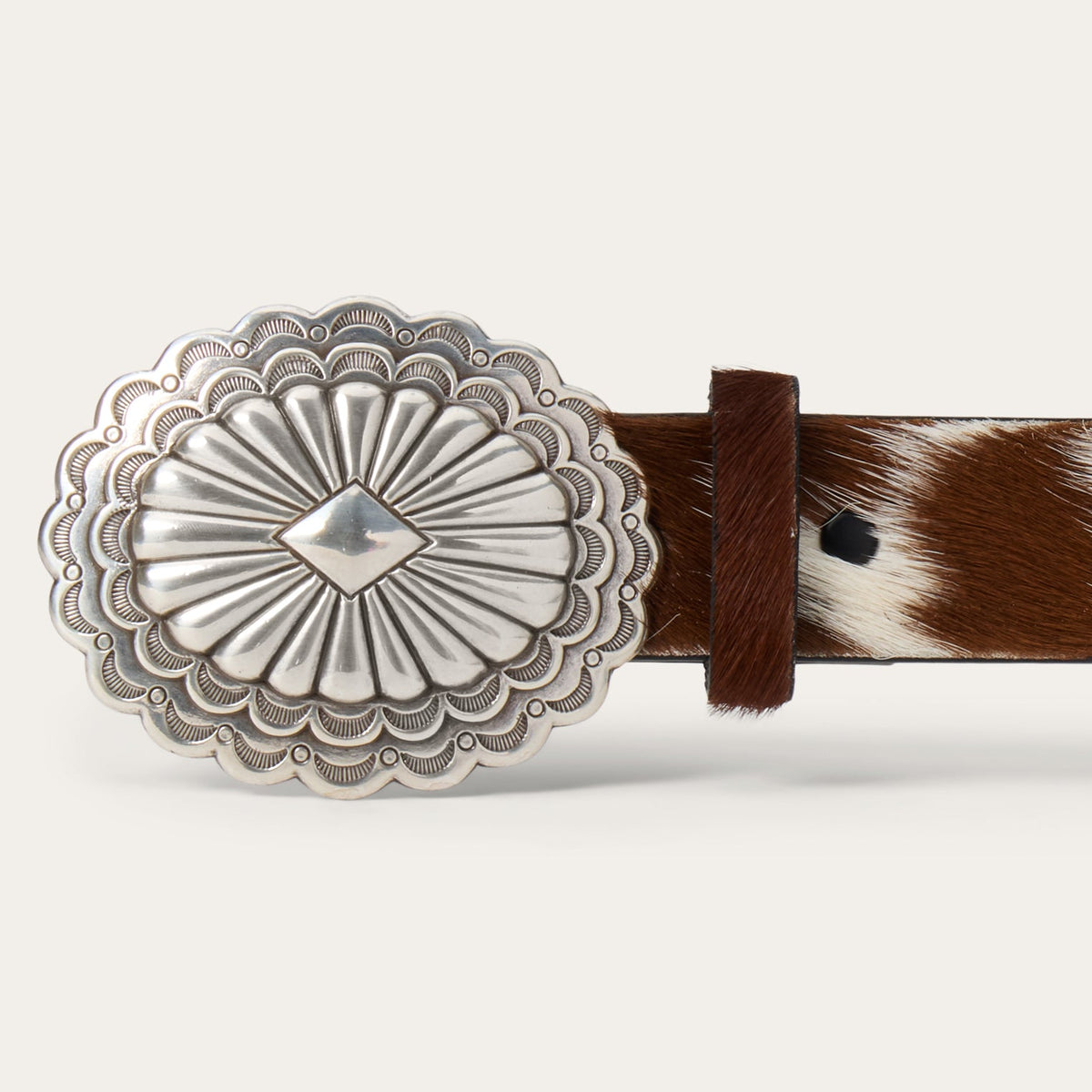 Hair-On-Hide Southwestern Buckle Belt Brown / White - Stetson