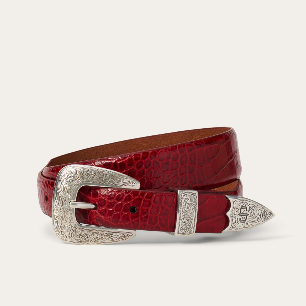 Croco Print Tapered Belt Red - Stetson