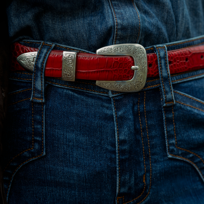 Croco Print Tapered Belt Red - Stetson