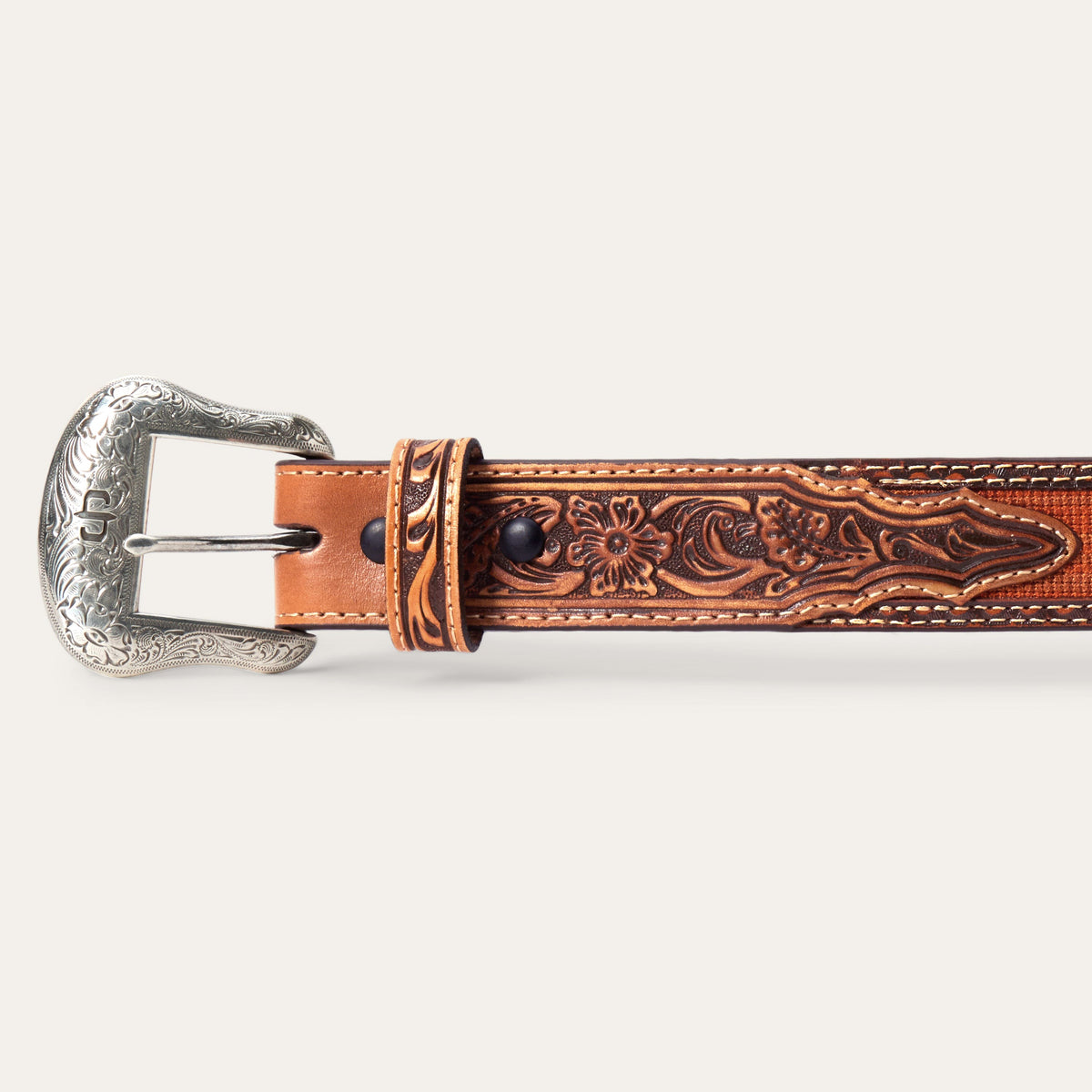 Tooled Tab Embroidered Belt Tan - Stetson