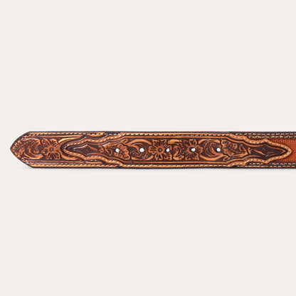 Tooled Tab Embroidered Belt Tan - Stetson