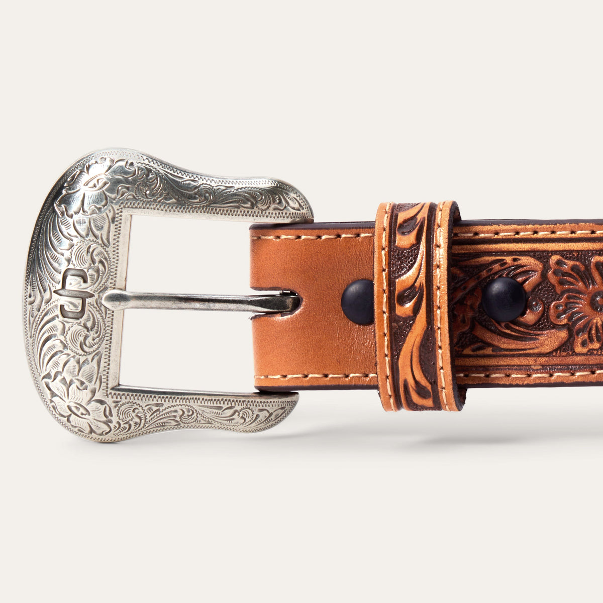 Tooled Tab Embroidered Belt Tan - Stetson