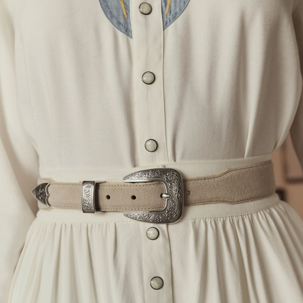 Stetson & THE GREAT. Western Narrow Belt Cream With Silver - Stetson