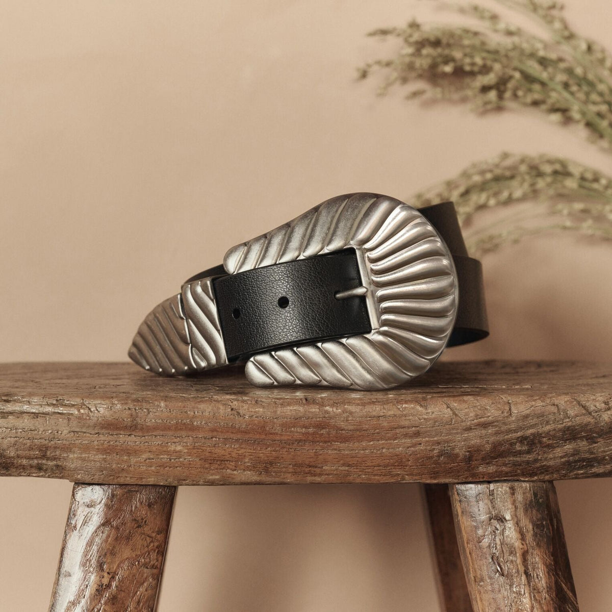 Stetson & THE GREAT. Big Buckle Belt Black With Silver - Stetson