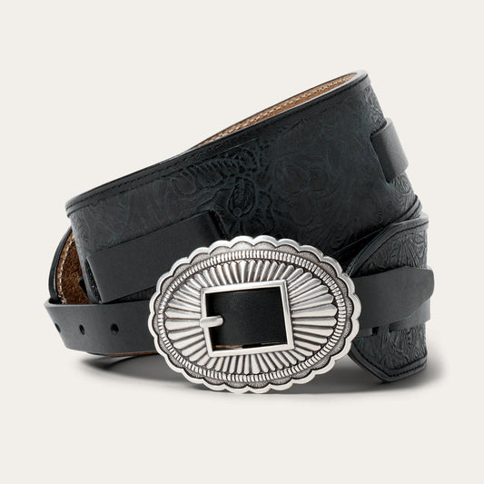 Stetson & THE GREAT. Tooled Waist Belt Black With Silver - Stetson