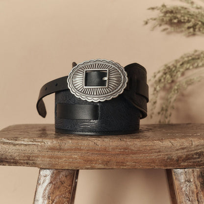 Stetson & THE GREAT. Tooled Waist Belt Black With Silver - Stetson