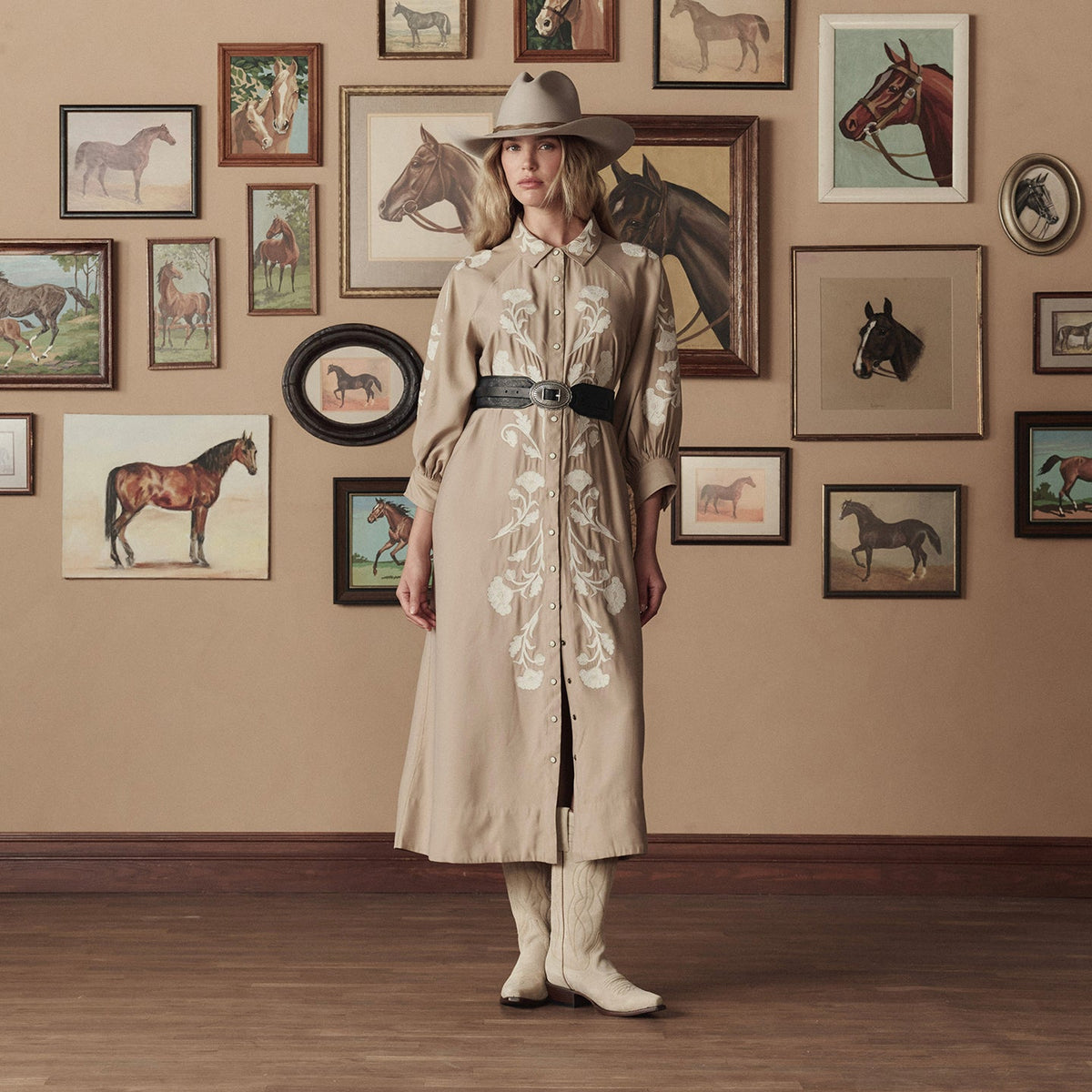 Stetson & THE GREAT. Tooled Waist Belt Black With Silver - Stetson