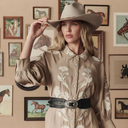 Stetson & THE GREAT. Tooled Waist Belt Black With Silver - Stetson