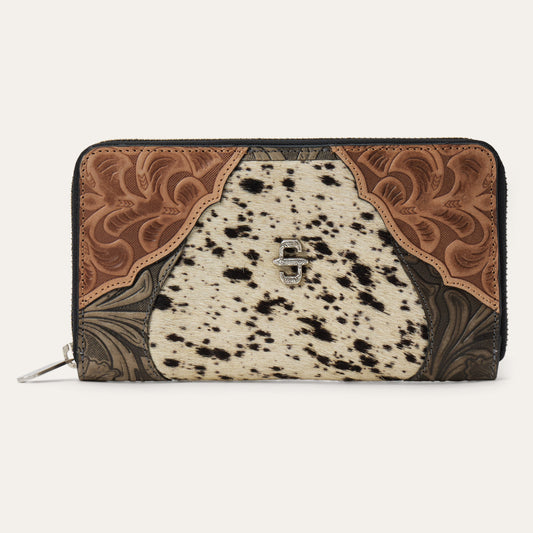 Hair-On-Hide Tooled Zip Wallet Black - Stetson