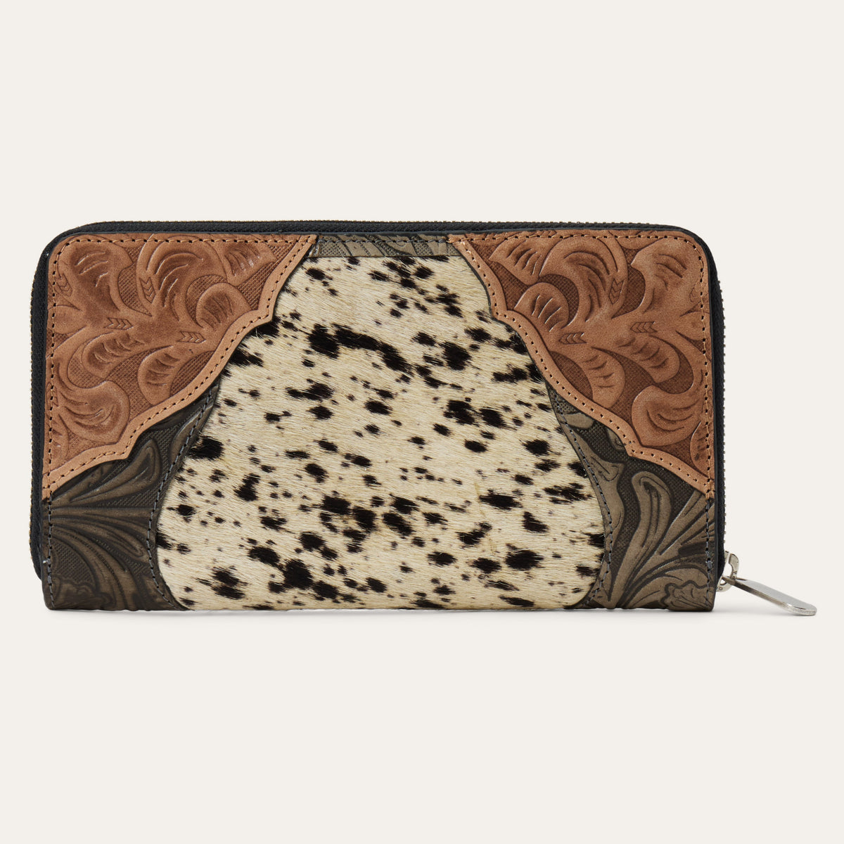 Hair-On-Hide Tooled Zip Wallet Black - Stetson