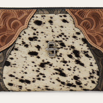 Hair-On-Hide Tooled Zip Wallet Black - Stetson