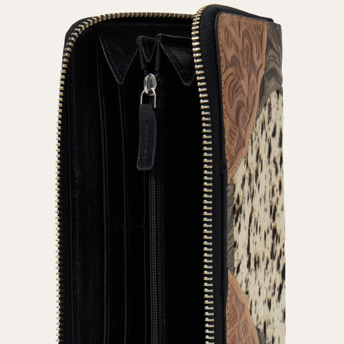 Hair-On-Hide Tooled Zip Wallet Black - Stetson