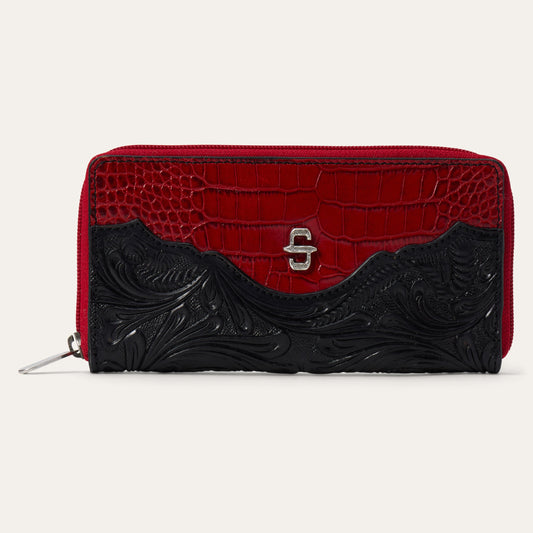 Tooled Croco Embossed Zip Wallet Red - Stetson