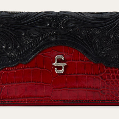 Tooled Croco Embossed Zip Wallet Red - Stetson