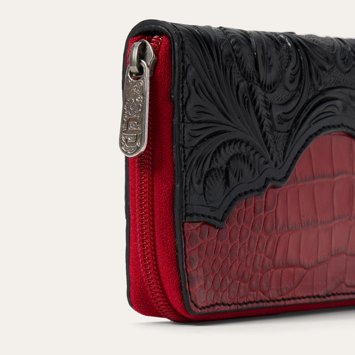 Tooled Croco Embossed Zip Wallet Red - Stetson