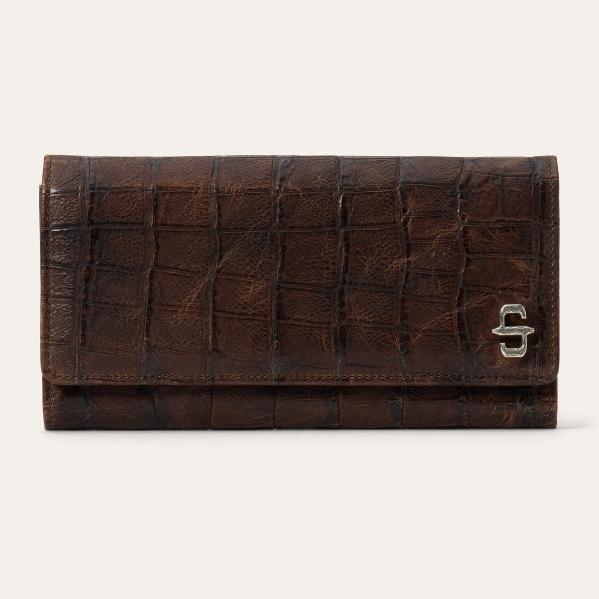 Croco Embossed Front Flap Wallet Brown - Stetson