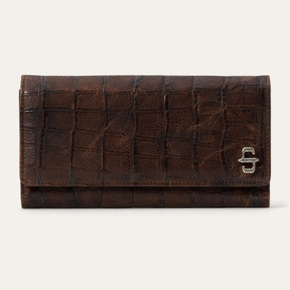 Croco Embossed Front Flap Wallet Brown - Stetson