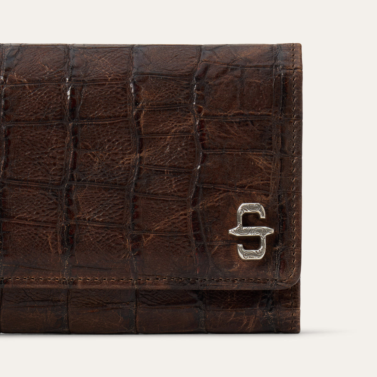 Croco Embossed Front Flap Wallet Brown - Stetson
