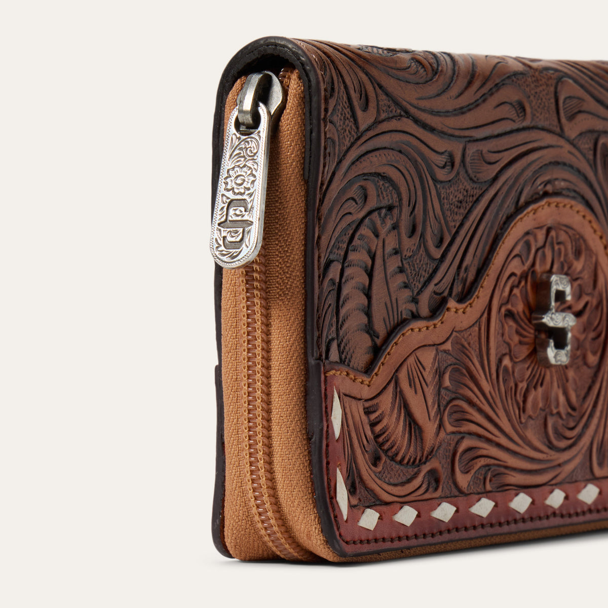Tooled Zip Wallet Brown - Stetson