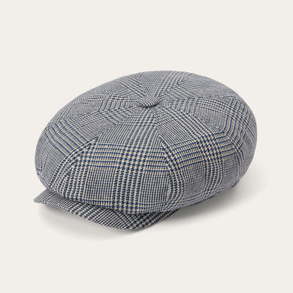 Glen Check Silk/Cotton 8-Panel Cap Blue Check - Stetson