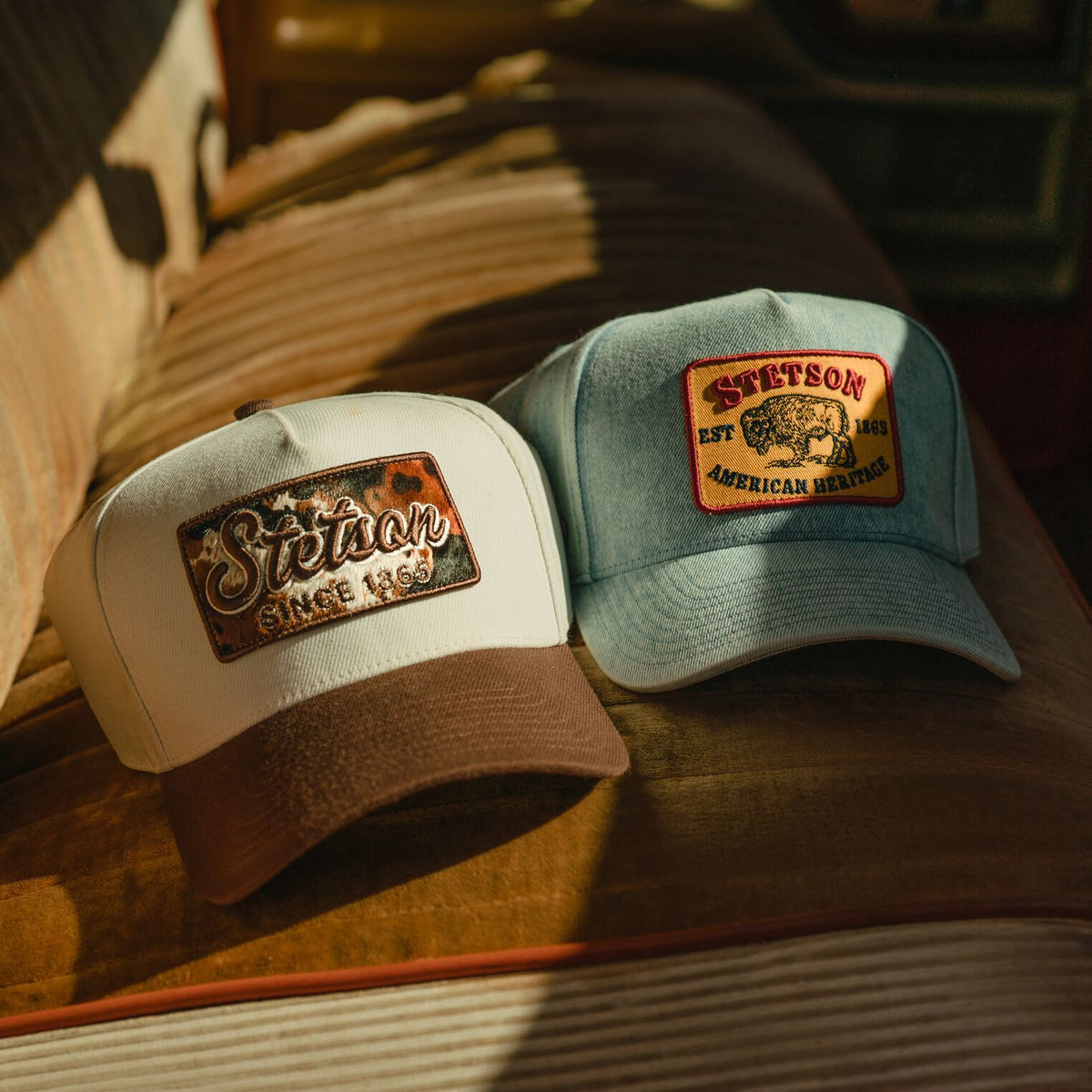 Cowhide Patch Trucker Hat Off White / Brown - Stetson