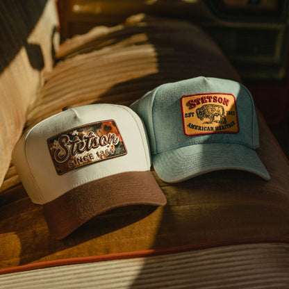 Cowhide Patch Trucker Hat Off White / Brown - Stetson