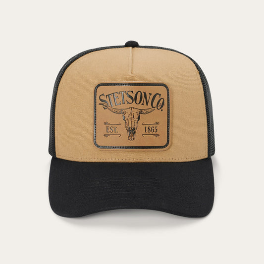 Longhorn Patch Trucker Hat Tan/Black - Stetson