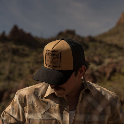 Longhorn Patch Trucker Hat Tan/Black - Stetson