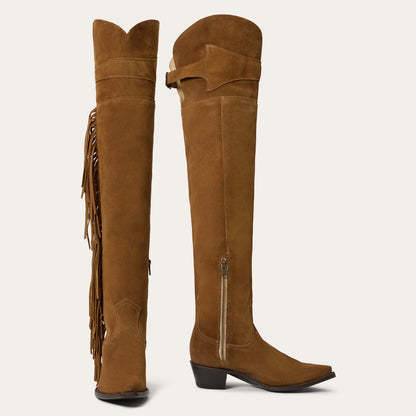 Glam Over-The-Knee Fringe Boot Tan Suede - Stetson
