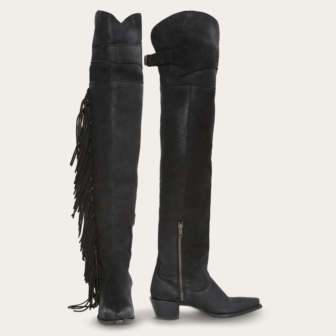 Glam Over-The-Knee Fringe Boot Black Leather - Stetson