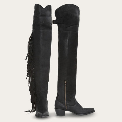 Glam Over-The-Knee Fringe Boot Black Leather - Stetson