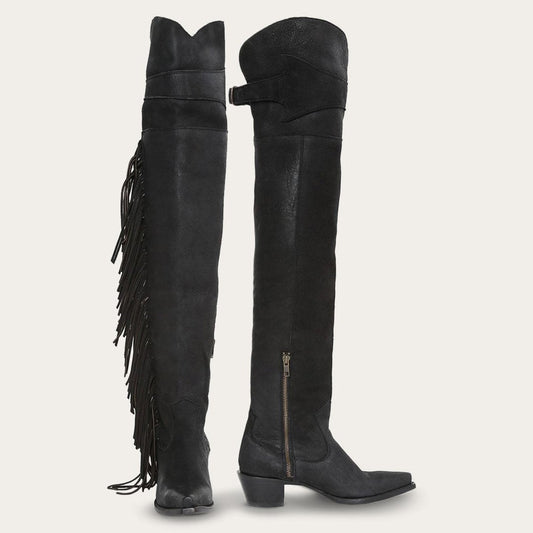 Glam Over-The-Knee Fringe Boot Black Leather - Stetson