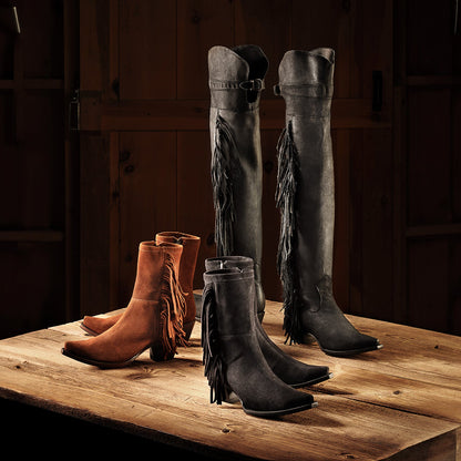 Glam Over-The-Knee Fringe Boot Black Leather - Stetson