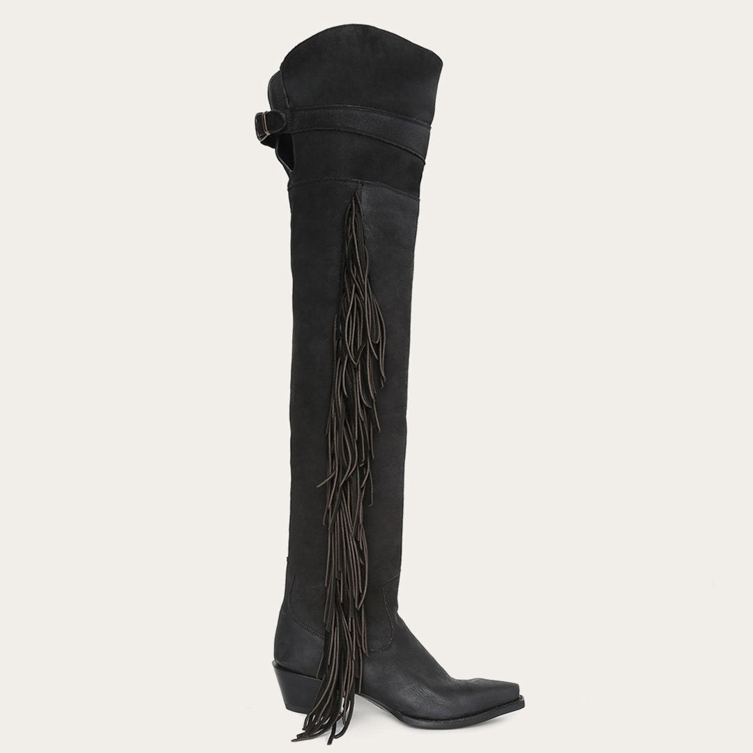Glam Over-The-Knee Fringe Boot Black Leather - Stetson