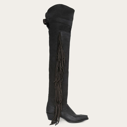 Glam Over-The-Knee Fringe Boot Black Leather - Stetson