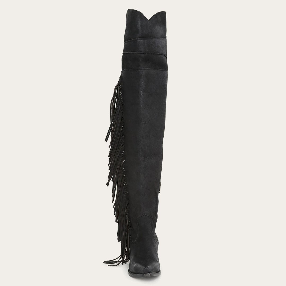 Glam Over-The-Knee Fringe Boot Black Leather - Stetson