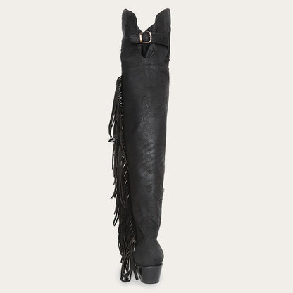 Glam Over-The-Knee Fringe Boot Black Leather - Stetson