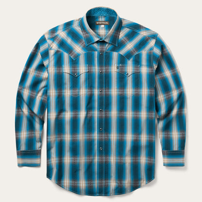 Marine Ombre Plaid Western Shirt Blue - Stetson