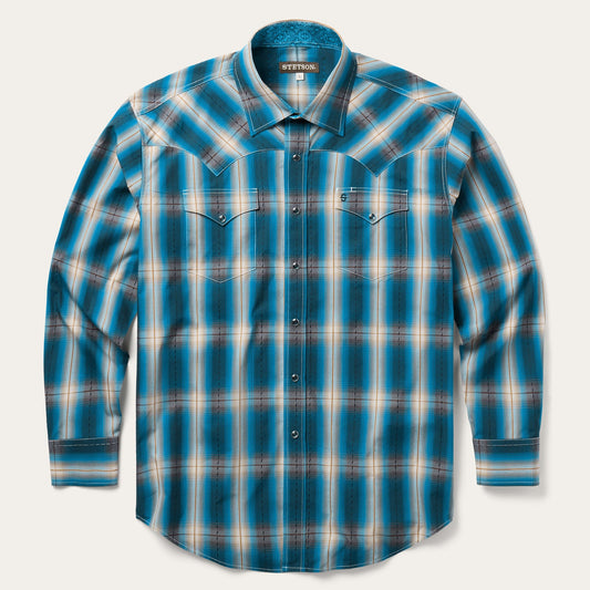 Marine Ombre Plaid Western Shirt Blue - Stetson