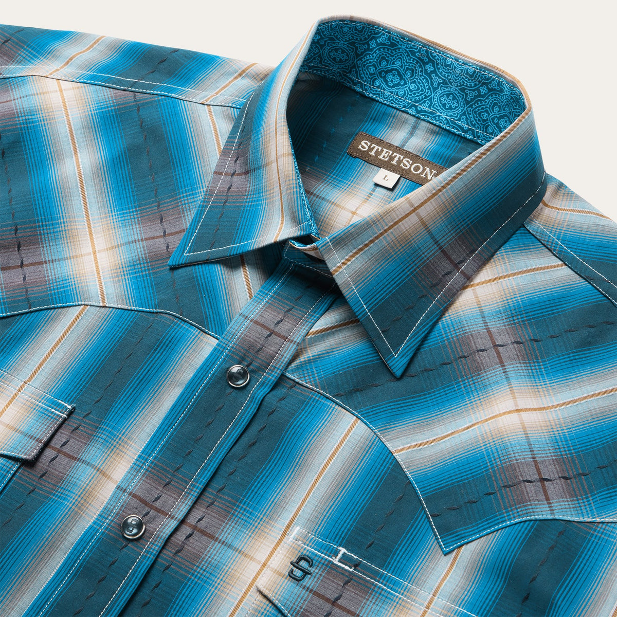 Marine Ombre Plaid Western Shirt Blue - Stetson