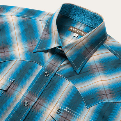 Marine Ombre Plaid Western Shirt Blue - Stetson