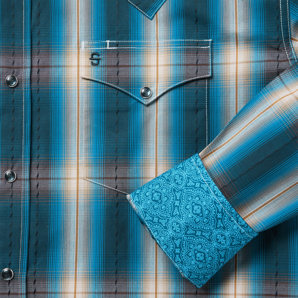 Marine Ombre Plaid Western Shirt Blue - Stetson